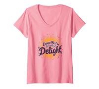Excuse Me, I'm Actually A Delight - Citation Witty Sunburst T-Shirt avec Col en V, Femme, Rose, XL
