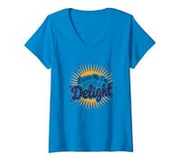 Excuse Me, I'm Actually A Delight - Citation Witty Sunburst T-Shirt avec Col en V, Femme, Saphir, L