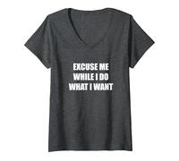 Excusez-Moi Pendant Que Je Fais ce Que Je Veux T-Shirt avec Col en V, Femme, Chiné Foncé, L