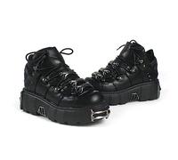 EXECAB Bottes à Talons Hauts pour Femmes, Chaussures en Cuir de Style Rock en métal Lourd, Bottes à Plateforme Gothique, Cheville à Lacets à Talons épais Punk,Noir,38