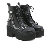 EXECAB Bottes Gothiques pour Femmes, Bottes à Plateforme Punk à Talons Hauts, Bottines à Talons épais à Fermeture à glissière latérale Petites Bottes Courtes Bottes de Locomotive,Noir,41