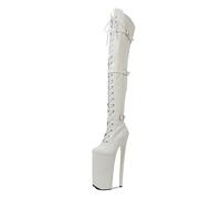 EXECAB Cuissardes pour Femmes, 26CM Bottes Sexy Bottes Hautes Mode Femmes Bottes Stiletto Bottes Chaussures pour Femmes,Blanc,39 EU