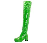 EXECAB Cuissardes pour Femmes Sexy Fermeture éclair latérale en Cuir Verni Bout carré Noir Plate-Forme Bottes Femmes Bottes Hautes pour fête Bal,Vert,38 EU