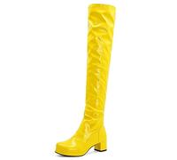 EXECAB Cuissardes pour Femmes Sexy Fermeture éclair latérale en Cuir Verni Bout carré Noir Plate-Forme Bottes Femmes Bottes Hautes pour fête Bal,Jaune,38 EU