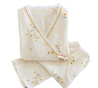 SERUMY Pyjama Femme Printemps À Manches Longues Pour La Crêpe D'Hiver D'Hiver-Beige,M