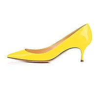 EXECAB Femme Talons Hauts Sexy Mode Cuir Verni Dégradé Escarpins 6.5 cm Talon Mi-Bas Bout Pointu Escarpins Soirée Dîner Bal,Jaune,38