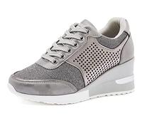 EXECAB Femmes Baskets compensées 3.15 "Talon Dames à Lacets Baskets antidérapant Talon caché Plate-Forme Chaussures Marche Chaussures de Mariage,Gris,38