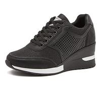 EXECAB Femmes Baskets compensées 3.15 "Talon Dames à Lacets Baskets antidérapant Talon caché Plate-Forme Chaussures Marche Chaussures de Mariage,Noir,41