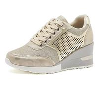 EXECAB Femmes Baskets compensées 3.15 "Talon Dames à Lacets Baskets antidérapant Talon caché Plate-Forme Chaussures Marche Chaussures de Mariage,d'or,35