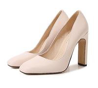 EXECAB Femmes Cuir Verni Confort Talon Haut carré Bout fermé Pompes Bride à la Cheville Bloc Talon sans Lacet Chaussures habillées de soirée,Rose,36