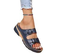 EXECAB Sandales pour Femmes orthopédiques Orteil correcteur Sandales Plate-Forme été PU Cuir Correction Sandales soulagement Oignon Douleur Chaussures Sandales,Bleu,39