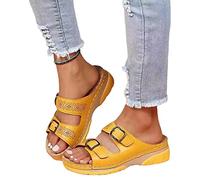 EXECAB Sandales pour Femmes orthopédiques Orteil correcteur Sandales Plate-Forme été PU Cuir Correction Sandales soulagement Oignon Douleur Chaussures Sandales,Jaune,39