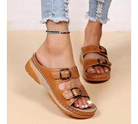 EXECAB Sandales pour Femmes orthopédiques Orteil correcteur Sandales Plate-Forme été PU Cuir Correction Sandales soulagement Oignon Douleur Chaussures Sandales,Kaki,38