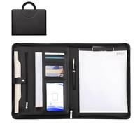 Executive Dossier en cuir avec fermeture éclair et poignée, organiseur de documents A4 avec bloc-notes et disposition à plusieurs compartiments, 9,8 x 13,3 x 3,8 cm, noir