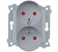 EXEN - Double Prise de Courant Encastrée Argent Type E 16A 250V avec Terre et Obturateurs - Prise Électrique Murale pour Maison, Bureau- Compatible avec Les Séries KARELL/ODAK/COMFORT - 248/10E