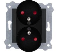 EXEN - Double Prise de Courant Encastrée Noir Métallique Type E 16A 250V avec Terre et Obturateurs - Prise Électrique Murale pour Maison, Bureau- Compatible avec Les Séries KARELL/ODAK/COMFORT-248/14E