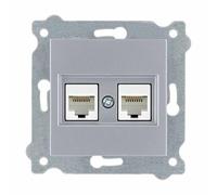 EXEN - Double Réseau Murale Encastrée RJ45 Cat.6 avec 2 Ports Ethernet - Prise Murale Argent pour Bureau, Maison, Routeur - Compatible avec Les Séries KARELL/ODAK/COMFORT - 254/10E
