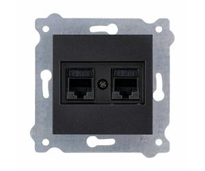 EXEN - Double Réseau Murale Encastrée RJ45 Cat.6 avec 2 Ports Ethernet - Prise Murale Noir Métallique pour Bureau, Maison, Routeur - Compatible avec Les Séries KARELL/ODAK/COMFORT - 254/14E