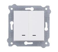EXEN - Interrupteur à Voyant Mural Encastrable 2 Voies - Blanc Double Interrupteur à Bascule avec LED - All-in-One Compatible avec les Séries KARELL/ODAK/COMFORT - 203/01E