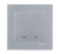 EXEN Interrupteur Double Allumage avec Éclairage LED Complet avec Cadre Simple KARELL Argent - Ensemble Cadre 1 Poste + Interrupteur Double d’Éclairage Encastré - All-in-One