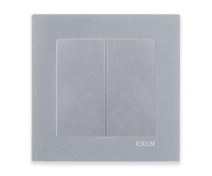 EXEN Interrupteur Double Allumage Complet avec Cadre Simple KARELL Argent - Ensemble Cadre 1 Poste + Interrupteur Double d’Éclairage Encastré - All-in-One