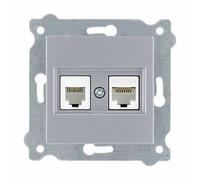 EXEN - Prise Combinée Murale Encastrée RJ45 Cat.6 + RJ11 Argent - 1 Port Ethernet Internet et 1 Port Téléphone - Prise Réseau Téléphonique Intérieure - Compatible KARELL/ODAK/COMFORT - 256/10E