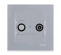 EXEN Prise d’Antenne TV-SAT Terminale Complète avec Cadre Simple KARELL Argent - Ensemble Cadre 1 Poste + Prise Terminale Encastrée