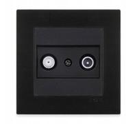 EXEN Prise d’Antenne TV-SAT Terminale Complète avec Cadre Simple KARELL Noir - Ensemble Cadre 1 Poste + Prise Terminale Encastrée