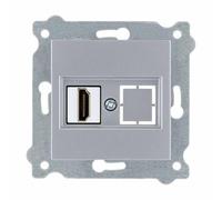 EXEN - Prise HDMI Murale Encastrée Connecteur Intégré 1 Port - Prise Murale Argent 1x Port HDMI Standard - Compatible avec Les Séries KARELL/ODAK/COMFORT - 269/10E