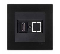 EXEN Prise Murale HDMI Simple Complète avec Cadre Simple KARELL Noir - Ensemble Cadre 1 Poste + Prise Encastrée 1x Port HDMI - All-in-One