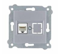 EXEN - Prise Réseau Murale Encastrée RJ45 Cat.6 avec 1 Port Ethernet - Prise Murale Argent pour Bureau, Maison, Routeur - Compatible avec Les Séries KARELL/ODAK/COMFORT - 253/10E