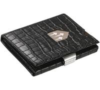 EXENTRI Portefeuille en Cuir Noir Caiman - Portefeuille à Trois Volets en Cuir avec Blocage RFID et Clip de Verrouillage en Acier Inoxydable