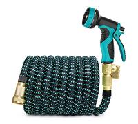 EXENXA Tuyau d'arrosage extensible extra résistant, raccords en laiton massif, le tuyau d'arrosage flexible ultime sans torsion (couleur : bleu, taille : 25 m) (vert 30 m) (bleu 7,6 m)