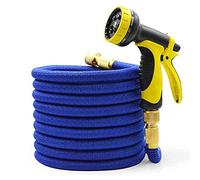 EXENXA Tuyau d'arrosage extensible extra résistant, raccords en laiton massif, le tuyau d'arrosage flexible ultime sans torsion (couleur : bleu, taille : 25 m) (vert 30 m) (jaune 7,6 m)