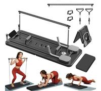 ExeractFit Mini Reformer Pilates Kit avec Barre de Pilate et Bandes de Résistance, Pilates Board Planche Pilate Maison Multifonctionnel Rouleau Abdominaux Équipement d'entraînement(Noir)