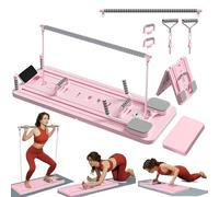 ExeractFit Mini Reformer Pilates Kit avec Barre de Pilate et Bandes de Résistance, Pilates Board Planche Pilate Maison Multifonctionnel Rouleau Abdominaux Équipement d'entraînement(Rose)