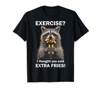 Exercice drôle de Raton Laveur Mangeant des Frites Gym Workout Meme T-Shirt Graphique avec Valeur, Homme, Noir, M