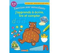 Exercices avec autocollants - J'apprends à écrire, lire et compter (5-6 a.)