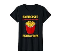 Exercise? I Thought You Said Extra Fries Amateur de Restauration Rapide T-Shirt Graphique avec Valeur, Femme, Noir, L