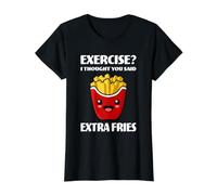 Exercise? I Thought You Said Extra Fries Amateur de Restauration Rapide T-Shirt Graphique avec Valeur, Femme, Noir, L
