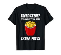 Exercise? I Thought You Said Extra Fries Amateur de Restauration Rapide T-Shirt Graphique avec Valeur, Homme, Noir, S