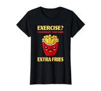 Exercise? I Thought You Said Extra Fries Amateur de Restauration Rapide T-Shirt Graphique avec Valeur, Femme, Noir, S