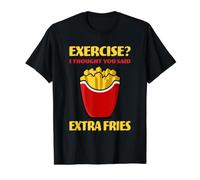 Exercise? I Thought You Said Extra Fries Amateur de Restauration Rapide T-Shirt Graphique avec Valeur, Homme, Noir, XL