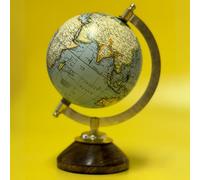 EXERZ 13cm mini globe antique en Anglais, avec base en bois, globe décoratif artisanal (13 cm bleu pâle)