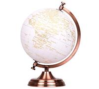 EXERZ 20cm Globe d'or Couleur Métallique - Carte en Anglais - Décoration De Bureau Éducative, Géographique Et Moderne - Arc Et Base En Métal, Revêtus De Couleur Dorée