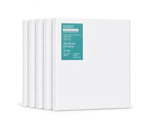 EXERZ 20x20cm Toiles pré-étirées 5 pièces - 1,7cm D'épaisseur Toiles à Peindre Encadrées/ 280GSM/ 100% Coton/Triplement Apprêtée/Sans Acide/Grain Moyen/ - Peinture à Huile/Gouache/Acrylique