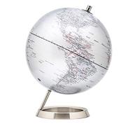 Exerz 25cm Globe Argent Métallique - en Anglais - Décoration de bureau Éducationnel/géographique/moderne - avec base en métal - Diamètre: 25cm