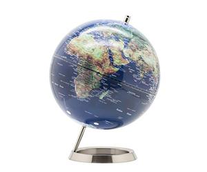 EXERZ 25cm Globe en Anglais - Décoration de Bureau Éducationnel/géographique/Moderne - avec Base en métal - Bleu
