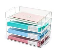 Exerz Corbeilles à courrier 4 Pièces/Bannette de Bureau superposable à Mailles métalliques/Organisateur Multifonctionnel/Support de fichier pour Le Bureau, l'école, l'étude - Blanc