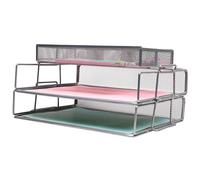 EXERZ Couche De 2 Trieurs De Papier À Mailles Câblées/Organisateur De Bureau avec Diviseur Supplémentaire/Support De Mémo sur Le Dessus - Bureau, École, Étude Multifonctionnelle (Argent Plus)
